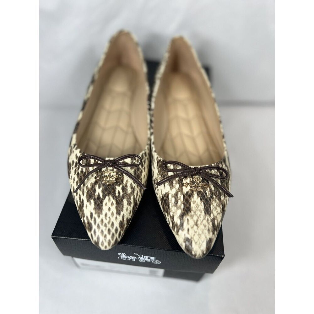 COACH ANNABEL SNAKESKIN POINTY TOE FLATS LOGO/CARRIAGE HORSE/BOW‎ SZ 9b